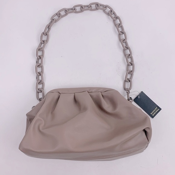 Badgley Mischka Wrapped Frame Clutch Bag Purse Taupe Chain strap New NWT - Picture 6 of 15